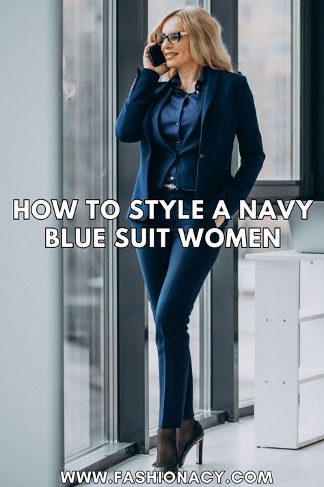 How to Style a Navy Blue Suit Women Navy Suit Women, Blue Suit Style, Power Suits For Women, Suit For Women, Navy Blue Suit, Suit Women, Navy Suit, Power Suit, Professional Attire