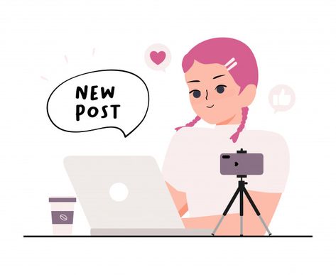 Content creator concept. influencer woman with laptop and smartphone vlogging and blogging illustration | Premium Vector Woman With Laptop, Vision 2023, People Illustrations, Camera Cartoon, Pop Art Fashion, Cute Camera, Web Design Agency, People Illustration, Girl Blog