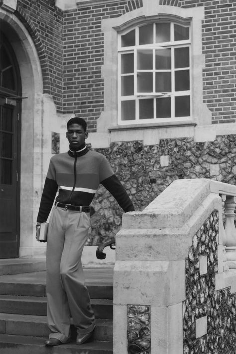 Grace Wales Bonner Takes Ivy | GQ Black Ivy, Jamaican Culture, Red Tunic, Ivy Style, Wales Bonner, Black Oxfords, Zip Cardigan, Menswear Fashion, Mens Fall