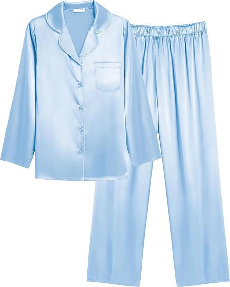 Ekouaer Pajamas For Women Set Silk Pjs 2 Piece Satin Sleepwear Long Sleeve Button Down Lounge Sets With Pant in Blue Silk  #loungewear #lounge #softgirl #summer #silk #pyjamas #blue #babyblue #cozywear #trending #viral #scandinavian #trend2025 #winter2025 #cphfashion #bluesilk  This post contains affiliate links, which means I may earn a commission if you click through and make a purchase. Blue Silk Pajamas, Silk Loungewear, Silk Pjs, Silk Pyjamas, Pajamas For Women, Satin Sleepwear, Silk Pajamas, Blue Silk, Lounge Sets