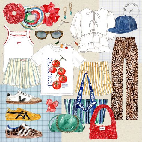 Good objects - Eurotrip outfit’s planning ☀️ Fashion Collage Illustration, Eurotrip Outfits, Good Objects, Manga Painting, Clothing Illustration, 2000s Core, Objects Illustration, Fashion Stickers, Scratch Book