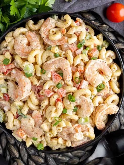 Shrimp Macaroni Salad With Old Bay, Pork Enchilada Casserole, Ranch Salad Recipes, Shrimp Macaroni Salad, Pulled Pork Casserole, Shrimp Macaroni, Bbq Spread, Easy Shrimp Pasta, Pulled Pork Enchiladas