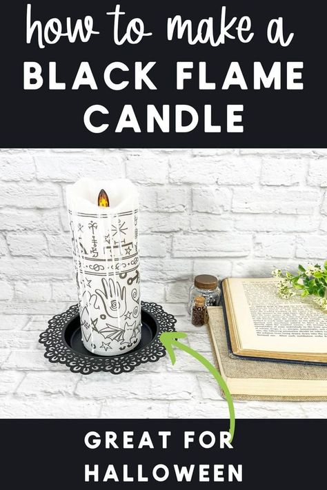 Get into the Halloween spirit with this iconic Hocus Pocus inspired DIY Black Flame Candle. Simple to craft and budget-friendly, it captures the essence of the beloved movie and adds a spooky touch to any decor. A perfect project for adults to bring magic to the Halloween season. Diy Black Flame Candle, Hocus Pocus Black Flame Candle, Hocus Pocus Decorations, Halloween Candles Diy, Diy Halloween Witch, Hocus Pocus Party, Candle Pattern, Black Flame Candle, Flame Candle