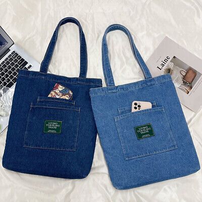 Womens Denim Tote Bag Blue Jean Shoulder Bags Travel Purse Beach Handbag Pockets  | eBay #jeansbagdiy #jeansbagdiyfreepattern #jeansbagdiyhowtomake Old Jeans Projects, Jeans Bags Ideas, Bag From Old Jeans, Food Machine, Recycled Denim Bags, Denim Bag Diy, Jean Purses, Jean Fabric, Denim Bags