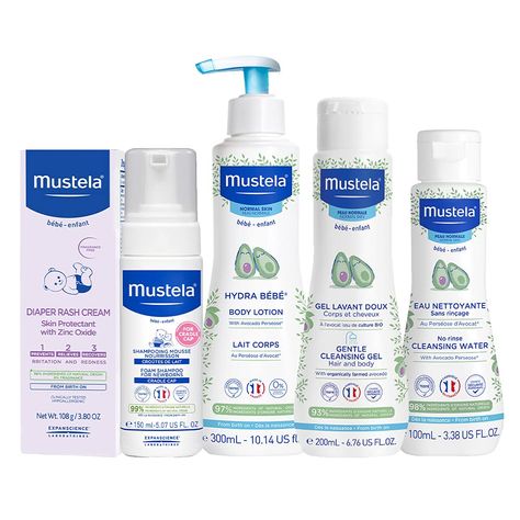 Mustela Newborn Arrival Gift Set - Baby Skincare & Bath Time Essentials - Natural & Plant Based - 5 Items Set Baby Bath Time Essentials, Mustela Baby, Baby Shower Essentials, Baby Cleaning Products, Baby Bath Time, Baby Necessities, Baby Gift Basket, Baby Skin Care, Unique Baby Shower