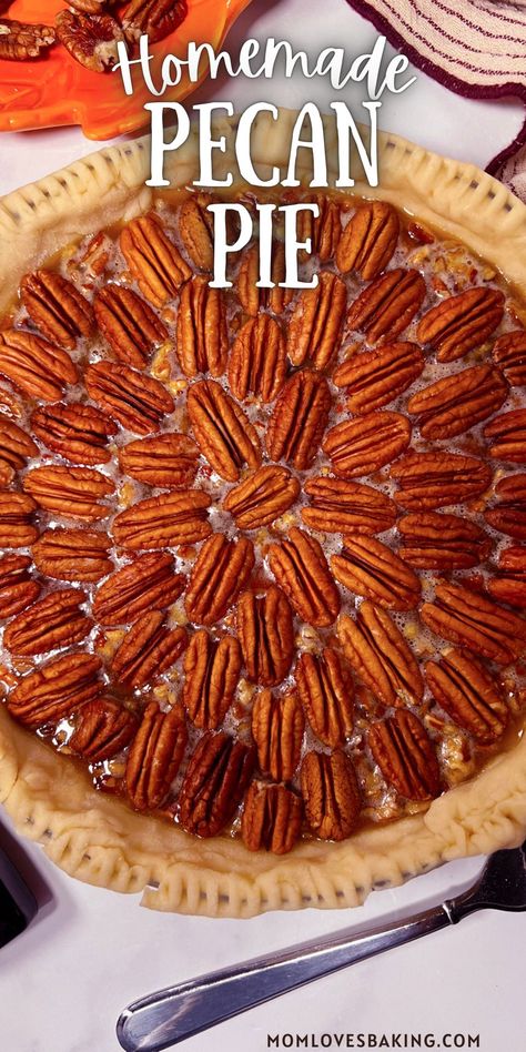 This homemade pecan pie is the most delicious Fall dessert and perfect for the Holidays! https://www.momlovesbaking.com/pecan-pie-recipe-made-with-homemade-pie-crust/ Pecan Pie Easy Recipe, Homemade Pecan Pie Recipe, Best Pecan Pie Recipe Ever, Pecan Crust Recipe, Classic Pecan Pie Recipe, Easy Pecan Pie Recipe, Pumpkin Spice Pecans, Thanksgiving Dessert Table, Best Pecan Pie Recipe