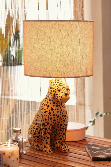 Leopard Table Lamp | Urban Outfitters Leopard Table, Room Lamp, Bedroom Lamps, Modern Lamp, Desk Lamps, Glass Table Lamp, Lamps Living Room, Glass Table, Home Lighting