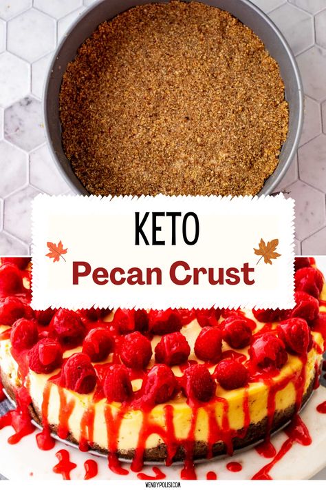 When you need a keto-friendly pie crust that is simple and delicious, it doesn't get any better than this Pecan Crust. With 5 simple ingredients, this low carb no-bake crust is perfect for any skill level of cook. Pecan Keto Dessert, Keto Pie Crust Almond Flour No Bake, Low Carb Pecan Pie Crust, Pecan Crust Pie Dessert Recipes Keto, Easy Keto Pie Crust, Low Carb Pecan Crust, Keto Cheesecake Pecan Crust, Keto Strawberry Pie With Pecan Crust, Keto Pecan Pie Crust Recipe