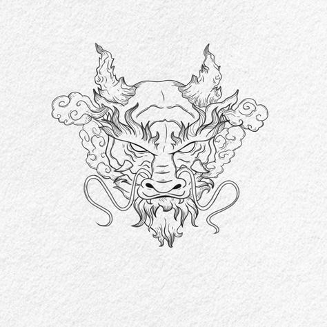 Dragon head smoke tattoo aestetic ideas Chinese Dragon Face Tattoo, Japanese Dragon Face Tattoo, Dragon Face Sketch, Dragon Tattoo Easy Drawing, Chinese Dragon Head Tattoo, Dragon Mask Tattoo, Chinese Dragon Head Drawing, Dragon Eyes Tattoo, Dragon Face Tattoo Design