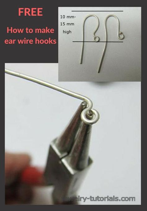 How to make different ear wire hook styles, a free step by step tutorial. earrings hooks, ear wires, pierced earrings, earring findings, diy wire stock, metalsmith class Diy Earring Hooks Wire Jewelry, How To Make Earring Hooks, Diy Earring Hooks, How To Make Earrings With Wire, Hook Earrings Diy, Tutorial Earrings, Diy Wire Earrings, Wire Tutorials, Earrings Cartilage