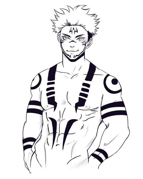 Tattoos On Anime Characters, Sakuna Jujutsu Body Tattoo, Jujitsu Kaisen Tattoo Sukuna, Sukuna Tatooes, Sukuna Body Markings, Sakuna Jujutsu Tattoo Ideas, Sukuna Full Body Tattoo, Itadori Tattoo Ideas, Jjk Sukuna Tattoo