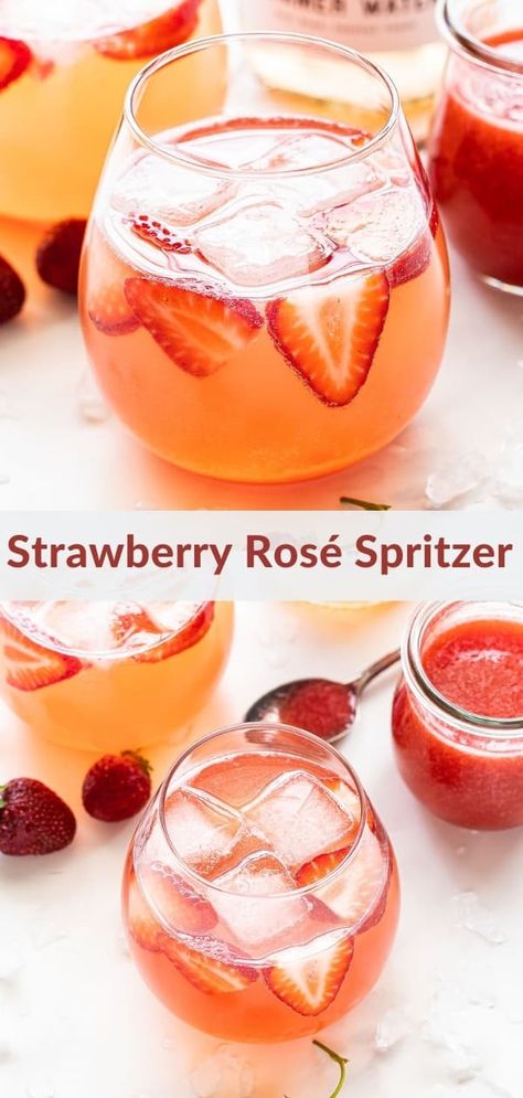 Wine Spritzers Recipe Summer, Strawberry Rose Cocktail, Wine Based Drinks, Rose Sparkling Wine Cocktail, Rosé Cocktail Recipes, Rose Mixed Drink, Rose Wine Cocktail Recipes, Riesling Wine Cocktails, Rose Spritzer Recipe