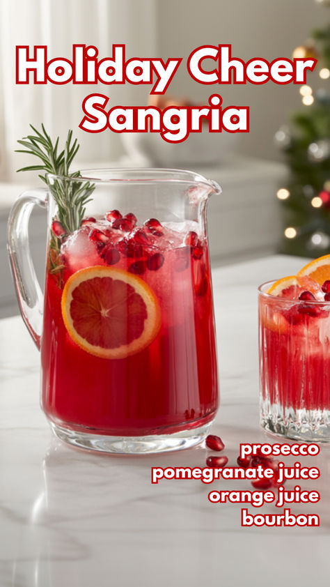 Holiday Cheer Sangria Holiday Punch Bowl Recipes, Sparkling Punch Alcoholic, Boozy Party Punch, Christmas Holiday Punch With Alcohol, Christmas Party Punch Alcohol, Holiday Alcoholic Drinks Pitcher, New Years Eve Pitcher Cocktails, Sangria Punch Recipes, Thanksgiving Sangria Recipes Easy