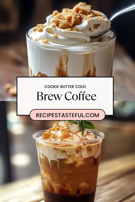 This Cookie Butter Cold Brew Coffee is the perfect blend of smooth, chilled coffee and the warm, spiced flavor of cookie butter. Topped with a creamy layer of milk or whipped cream, it’s a refreshing, indulgent treat that combines the best of both coffee and dessert. Ideal for a sweet pick-me-up, this unique cold brew will satisfy your cravings for something deliciously different! Cookie Butter Coffee, Cookie Butter Cold Brew, Sweet Cream Cold Brew, Coffee And Dessert, Cold Brew Recipe, Brown Sugar Syrup, Butter Coffee, Coffee Business, Coffee Cookies