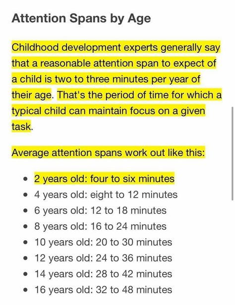 Attention Span By Age, Attention Getters For High School, How To Improve Attention Span, Seeking Attention And Validation, Observational Learning Psychology, Development Psychology, Childhood Development, Attention Span, Great Expectations