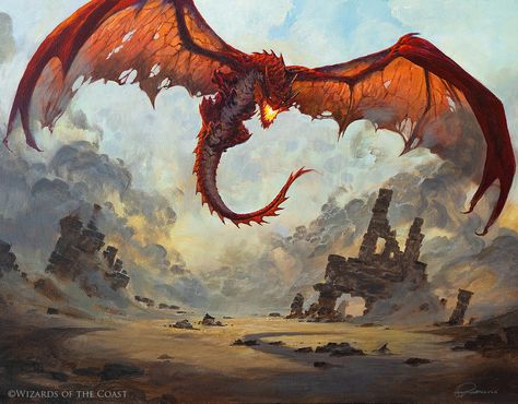 Chaos Dragon, Greg Rutkowski, Magic: The Gathering, Dragon Artwork Fantasy, Fire Breathing Dragon, Mtg Art, Fire Breathing, Dnd Dragons, Dragon Illustration