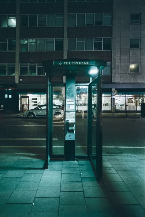 Environment Photography, Photo Bleu, Street At Night, Bg Design, Portrait Editorial, Liminal Space, Phone Booth, Liminal Spaces, Urban Environment