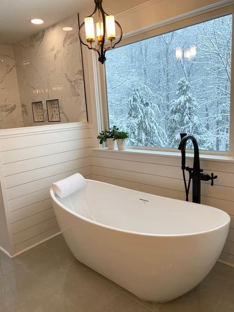 Pin by Kristin Venendaal on Bathroom in 2022 | Bathroom remodel master, Small bathroom renovation, Free standing bath tub Bathroom Remodel With Soaking Tub, Stand Alone Bath Tub, Bath Tub Bathroom, Chalet Bathroom, Master Bath And Closet, Tub Remodel, Bathroom Freestanding, Bathroom Stand, House Addition