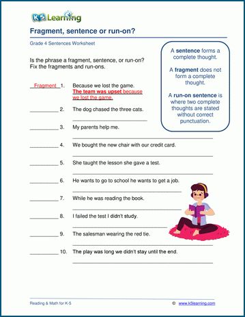 Fragment, run-on or sentence? | K5 Learning Long Vowel Worksheets, Grammar Sentences, Sentence Fragments, Run On Sentences, Compound Sentences, Sentence Examples, Vowel Worksheets, Complete Sentences, Simple Sentences