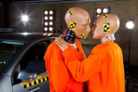 Two crash test dummies in a forbidden romance: | 50 Completely Unexplainable Stock Photos No One Will Ever Use Crash Test Dummies, Crash Test, You Dont Care, Crash Course, When You Know, Bones Funny, I Laughed, Funny Pictures, Stock Images