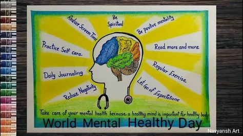 Mental Health Draws Ideas Poster Easy, Sketch Ideas Easy, Draw Poster, World Mental Health Day, Mental Health Day, Bird Houses Diy, Poster Drawing, Health Day, Sketch Ideas