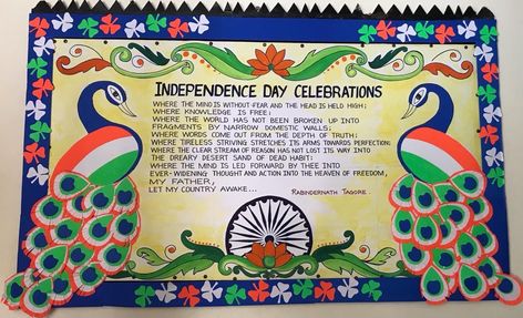 Independence Day Independence Day Display Board Ideas, Independence Day Theme Board, Independence Day Soft Board Decoration, Independence Day Chart For School, Independence Day Chart, Independence Day Board Decoration School, Independence Day Bulletin Board Ideas, Notice Board Decoration, Soft Board Decoration