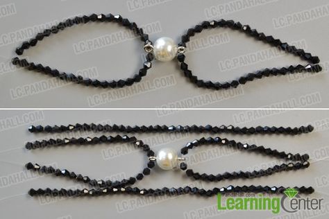 How to Make Chic White Pearl Bead Bracelet with Black Glass Beads- Pandahall.com Diy Pearl Jewelry, Bracelet Instructions, Pearl Bead Bracelet, Braided Bracelet Diy, Glass Bead Bracelet, Handmade Jewelry Bracelets, Beaded Bracelets Tutorial, Wire Jewelry Designs, Diy Bracelet Designs