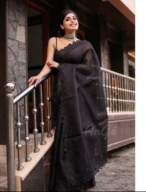 Black Chiffon Saree, Black Organza Saree, Dress References, Asthetic Pics, Embroidery Work Saree, Saree Black, Saree And Blouse, Women Saree, Bridesmaid Saree