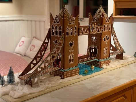 #gingerbreadhouse #holidayideas #christmasdecor #baking #festivefood #holidayseason #gingerbread #christmasbaking #diychristmas #holidaycrafts Gingerbread Structure Ideas, Gingerbread Building Ideas, Epic Gingerbread House Ideas, Gingerbread Bridge, Gingerbread House Castle, Gingerbread Building, Gingerbread Competition, Ap Euro, Gingerbread Castle