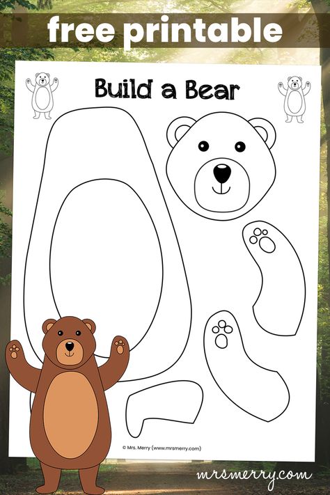 free printable create your own bear craft Make A Bear Craft, Brown Bear Crafts Preschool Art Projects, Bear Art Kindergarten, Bears For Preschoolers, Bears Art Preschool, Color Brown Crafts Preschool, Bear Projects For Preschool, Preschool Bear Art, Bear Kindergarten Activities