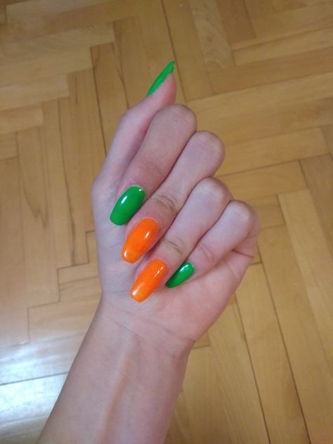 Green Orange Nails, Orange Green Nails, Green And Orange Nails, Orange And Green Nails, November Nails, Orange Nails, Prom Nails, Green Nails, Nails Art