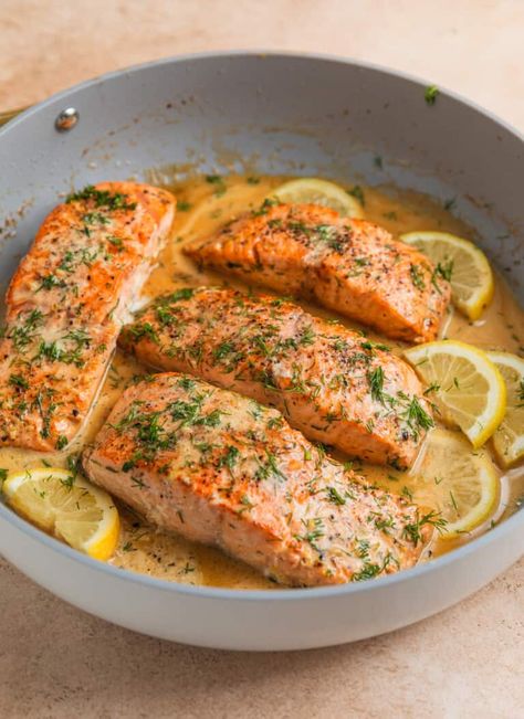 10 Minute Pan Seared Lemon Dill Salmon Recipe | Lemons + Zest Lemon Herb Salmon Baked, Lemon Dijon Salmon, Lemon Pepper Salmon Recipes, Sautéed Salmon, Dill Salmon Recipes, Salmon Recipe Pan, Salmon Dinners, Sauteed Salmon, Salmon With Dill