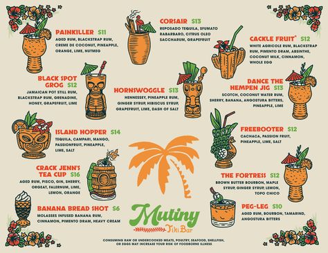 Tiki Bar Menu Design, Espolon Tequila, Tiki Drink, Hibiscus Syrup, Smoothie Menu, Tiki Style, Aged Rum, Lime Peel, Pineapple Rum