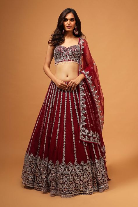 Silver Lehenga, Maroon Lehenga, Deep Maroon, Silver Work, Exclusive Collection, Lehenga, Sequin Skirt, Embellishments, India