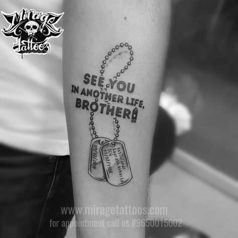 Tattoo Ideas For First Timer, Dog Tag Tattoo For Men Forearm, Army Dog Tags Tattoo, Tattoo Dedicated To Brother, Tattoo For First Timers, Small Army Tattoos, Army Tattoos For Men Soldiers, Military Memorial Tattoos, Dog Tag Tattoos For Women