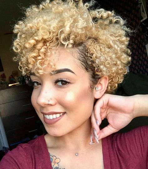 blonde natural curls Nails Short Natural, Short Curly Blonde, Short Natural Curls, Curly Cuts, Blonde Afro, Blonde Natural Hair, Blonde Natural, Blonde Hair Makeup, Tapered Natural Hair