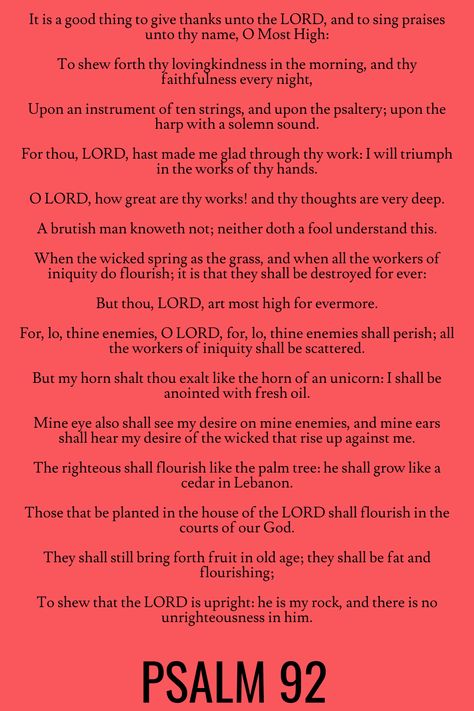 Psalm Scriptures, Psalm 92, Hymns Of Praise, Bible Psalms, Study Scripture, Most High, Bible Prayers, Inspirational Message, Scripture Verses