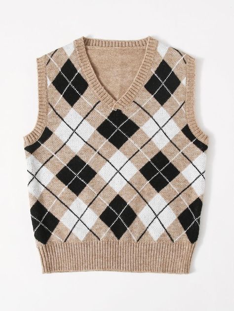 Argyle Print Sweater Vest | SHEIN USA Shein Vest, Crop Sweater Vest, Argyle Print, Style Oversize, Catty Noir, Vest Sweater, Sleeveless Sweater Vest, Argyle Pattern, Cropped Pullover