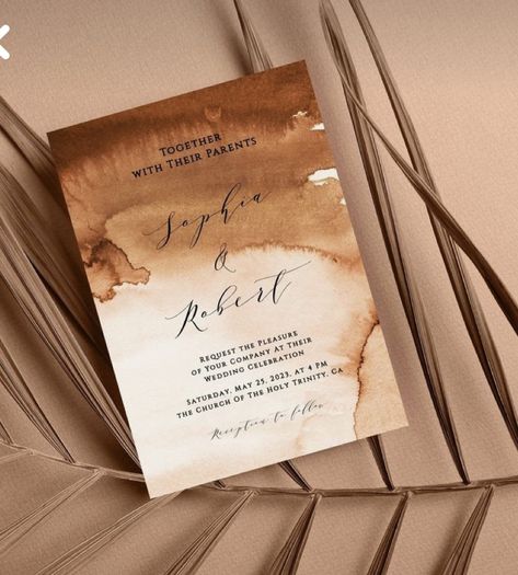 Beige Brown Wedding Theme, Terracotta Wedding Invites, Brown Watercolor Background, Terracotta Wedding Theme, Brown Wedding Theme, Brown Wedding Themes, Brown Invitation, Watercolor Wedding Invitation Suite, Brown Wedding Invitations