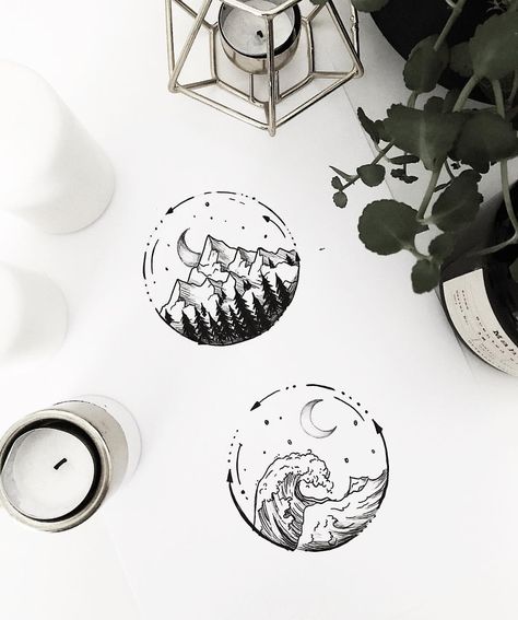 Simple mountains & sea  designs for tomorrow. Have a beautiful Sunday! Berg Tattoo, Adventure Tattoo, Have A Beautiful Sunday, Mother Nature Tattoos, Sea Tattoo, Circle Tattoo, Circle Tattoos, Beautiful Sunday, Wolf Tattoo Design