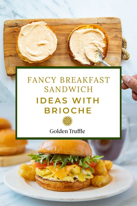 Breakfast Sandwich Brioche, Egg Brioche Sandwich, Brioche Bread Recipe Sandwiches, Recipes With Brioche Buns, Unique Breakfast Sandwiches, Brioche Breakfast Ideas, Brioche Buns Ideas, Brioche Bun Sandwich Ideas, Brioche Bread Sandwich Ideas