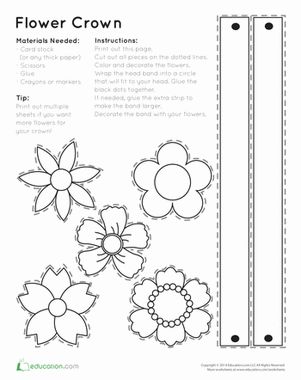 Flower Crown | Worksheet | Education.com Flower Crown Diy Kids, Flower Crown Craft, Crown Activity, Craft Crown, Paper Flower Crown, Seasons Worksheets, Curriculum Preschool, Crown Printable, Owl Templates