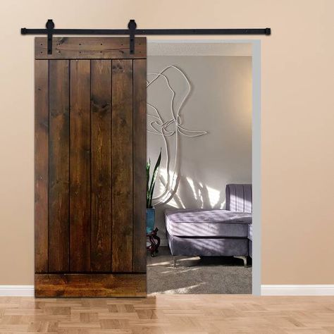 Mr. Wood Paneled Wood Barn Door with Installation Hardware Kit & Reviews | Wayfair Painting Wood Paneling, Diy Sliding Barn Door, Home Panel, Wood Barn Door, Wood Barn, Double Barn Doors, Home Door, Door Hardware Interior, Doors And Hardware