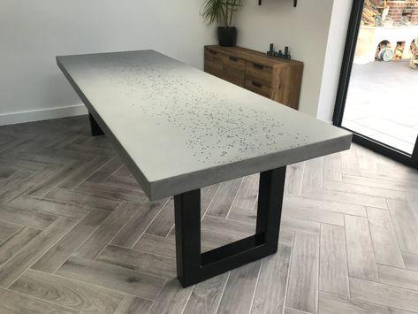 Concrete Dining Table River of Glass Concrete Conference - Etsy Concrete Desk, Modern Table Design, Micro Cement, Concrete Table Top, Glass Concrete, Concrete Dining Table, Table Large, Concrete Table, Large Desk