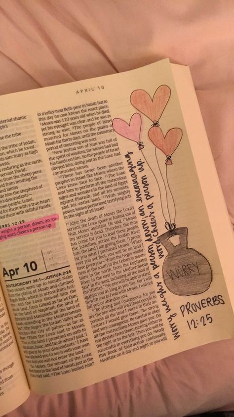 Proverbs 12:25. The One Year Bible. April 9. Proverbs 12:25, Bible Verses For Teens, Proverbs 9, One Year Bible, Proverbs 10, Proverbs 12, Bible Doodling, Bible Time, Christian Girl