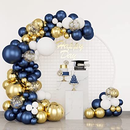 Amazon.com: Holicolor 174pcs Navy Blue Gold Balloons Garland Arch Kit, Metallic Gold Latex White Confetti Mixed Sizes Balloons Foil Balloons for Baby Shower Birthday Party Wedding Graduation Decoration : Toys & Games Gold Birthday Decorations, Gold Party Decorations, Prom Decor, White Confetti, Gold Confetti Balloons, Graduation Balloons, Garland Arch, White Balloons, Arch Kit