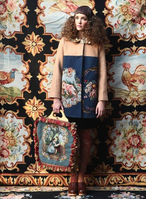 Unlogical poem - tapestry coat and bag a/w 2012 Unlogical Poem, Tapestry Fashion, Tapestry Coat, Wearable Art Clothing, Tapestry Bag, Handmade Inspiration, Special Clothes, Quirky Fashion, Tapestry Fabric