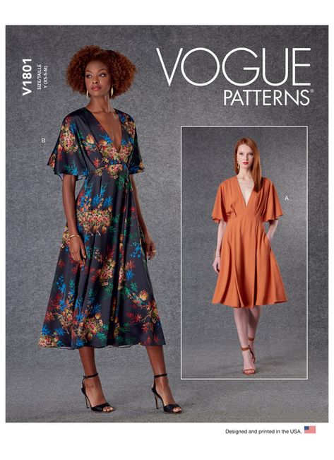 Vogue Patterns V1801 | Misses' Dresses Kimono Sleeve Dress, Deep V Neck Dress, Pattern Dress Women, Vogue Dress, Bohemian Maxi, Vogue Sewing, Vogue Sewing Patterns, Vogue Pattern, Miss Dress