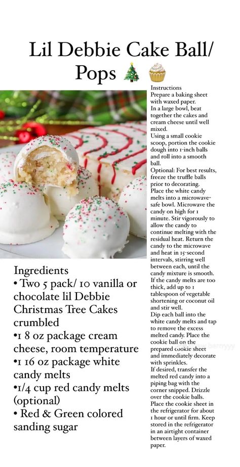 Christmas Cake Balls, Lil Debbie, Christmas Tea Party, Christmas Cake Pops, Little Debbie, Cookie Ball, Christmas Candy Recipes, Christmas Tree Cake, Tree Cakes