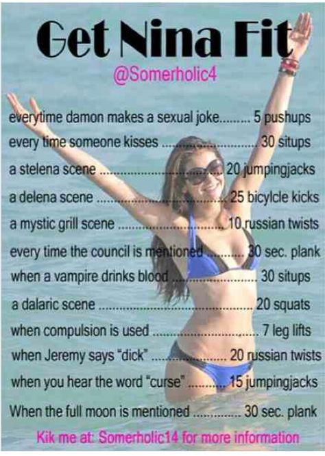 Tvd workout Tvd Workout, Nina Dobrev Body Goals, Nina Dobrev Workout, Netflix Workout, Vampire Diaries Workout, Tv Show Workouts, Movie Workouts, Tv Workouts, Vampire Diaries Memes